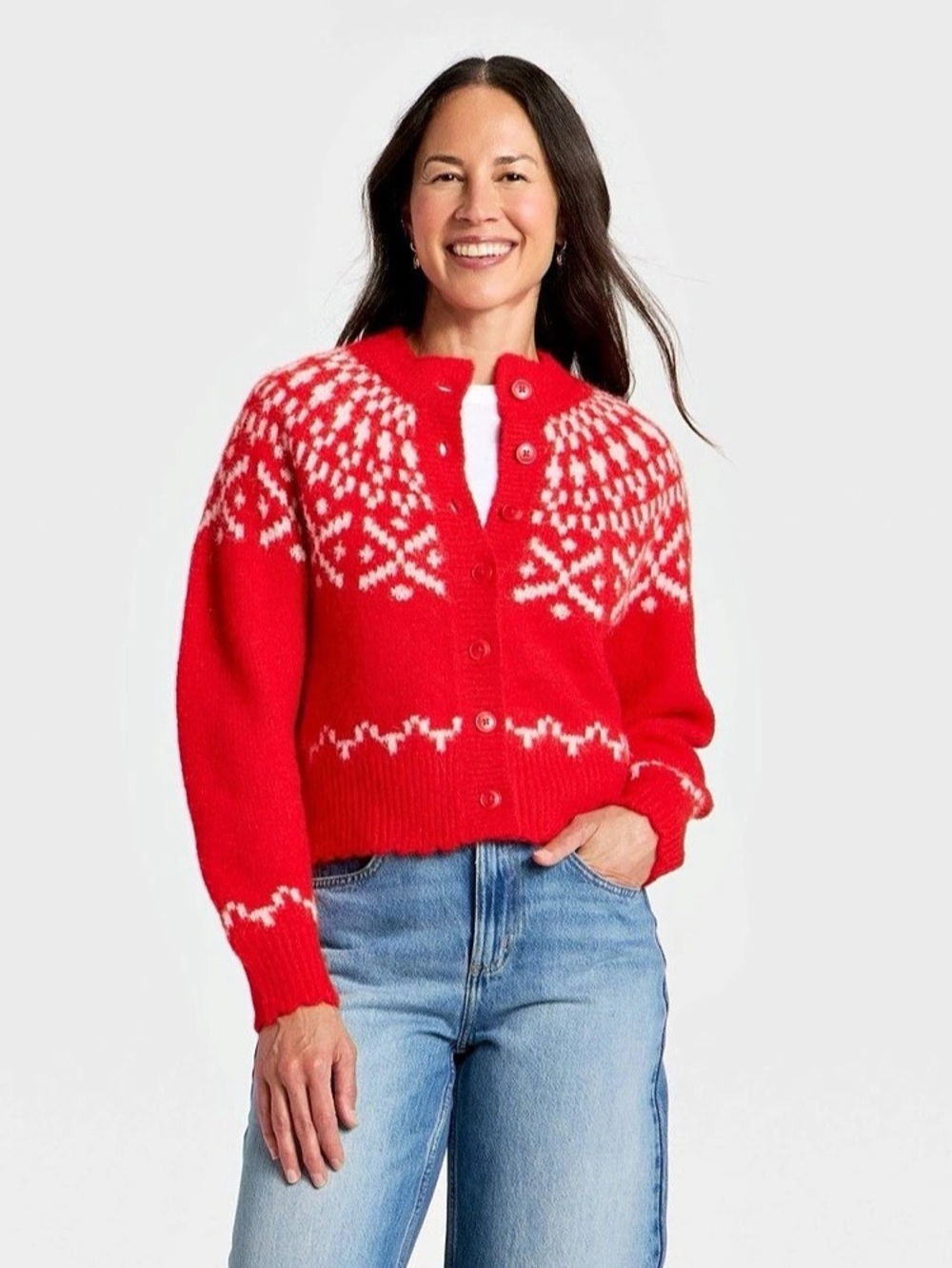 Women's Merriment Festive Cardigan Sweater - Universal Thread Red XS